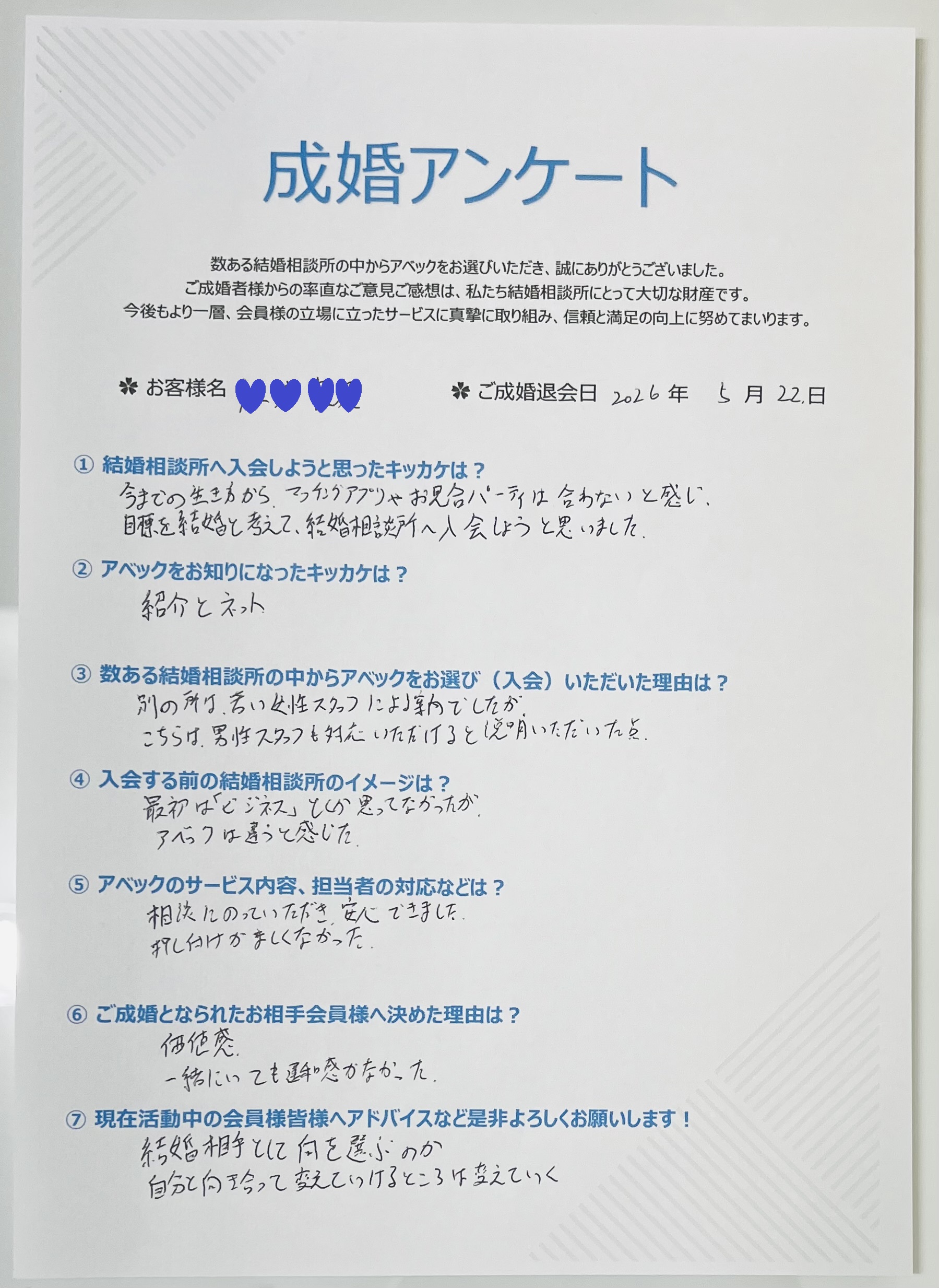 30代男性ご成婚実績（38歳男性ご成婚アンケート）