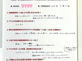 20代ご成婚実績（29歳、名古屋市、女性会員様アンケート）